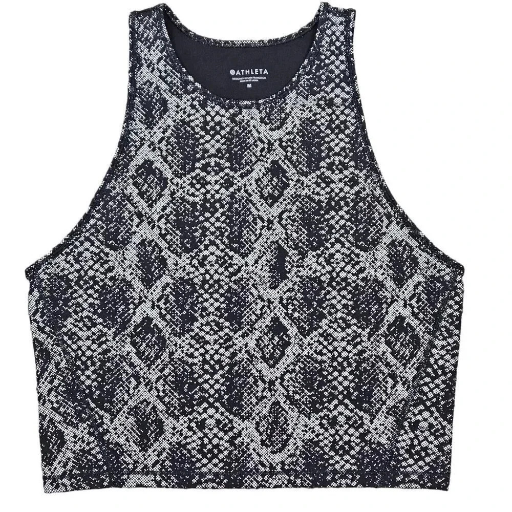 Athleta Viper Midi Tank Top Womens Medium Black Gray Reflective Stretch Active M